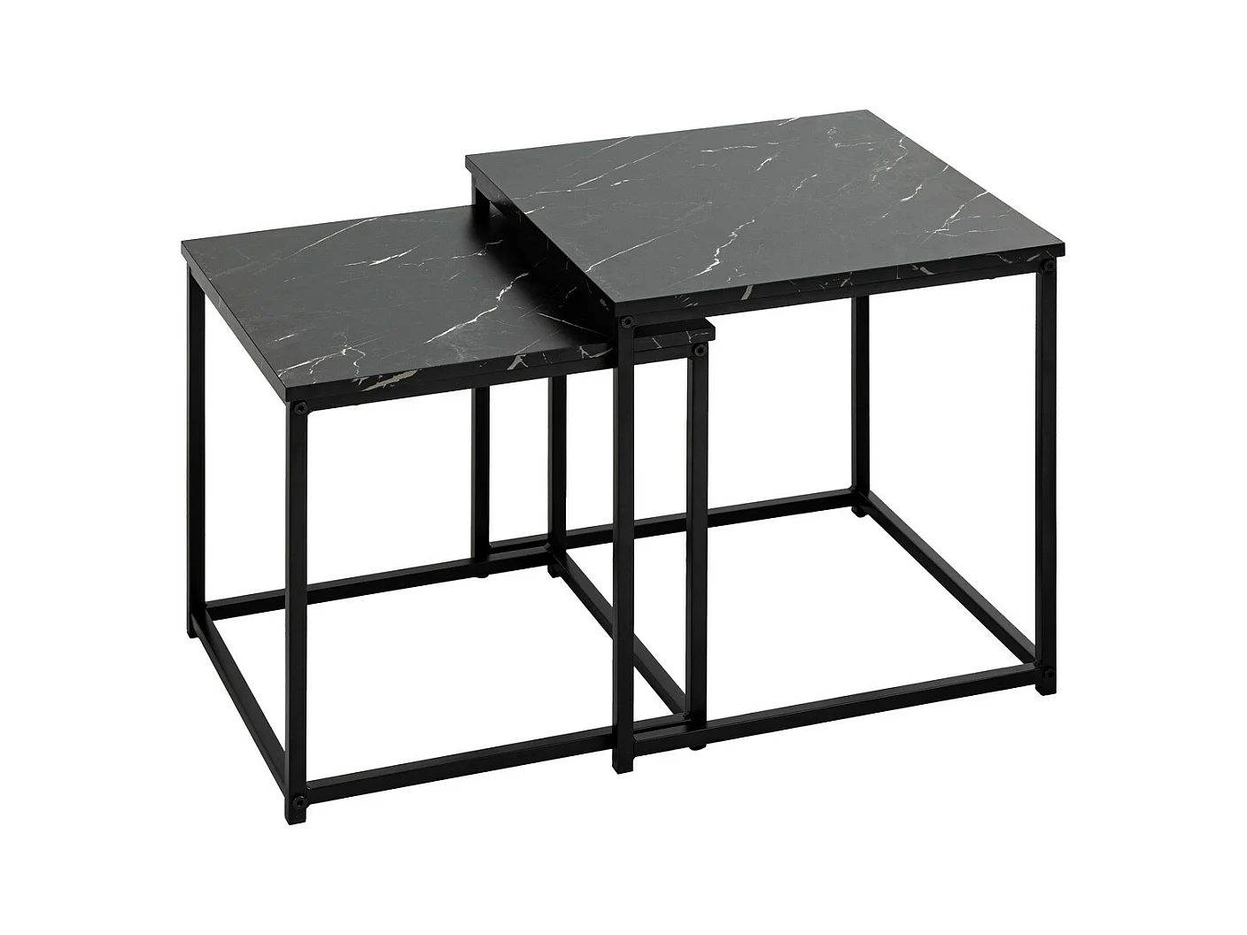 Lot de 2 Tables gigognes Noir Effet Marbre et Métal noir