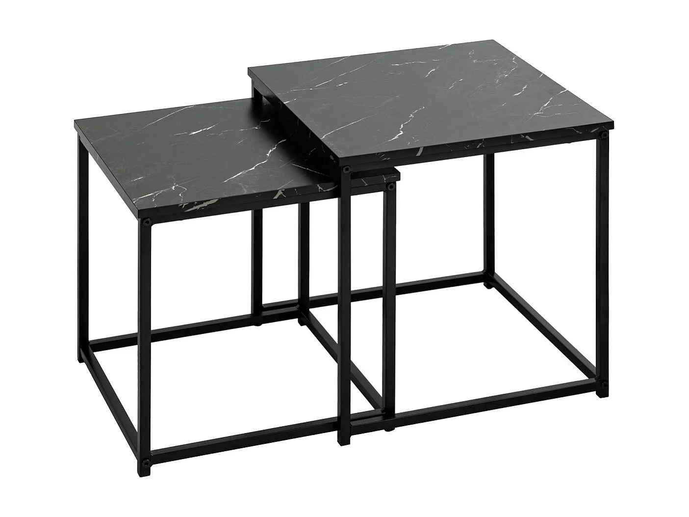 Lot de 2 Tables gigognes Noir Effet Marbre et Métal noir