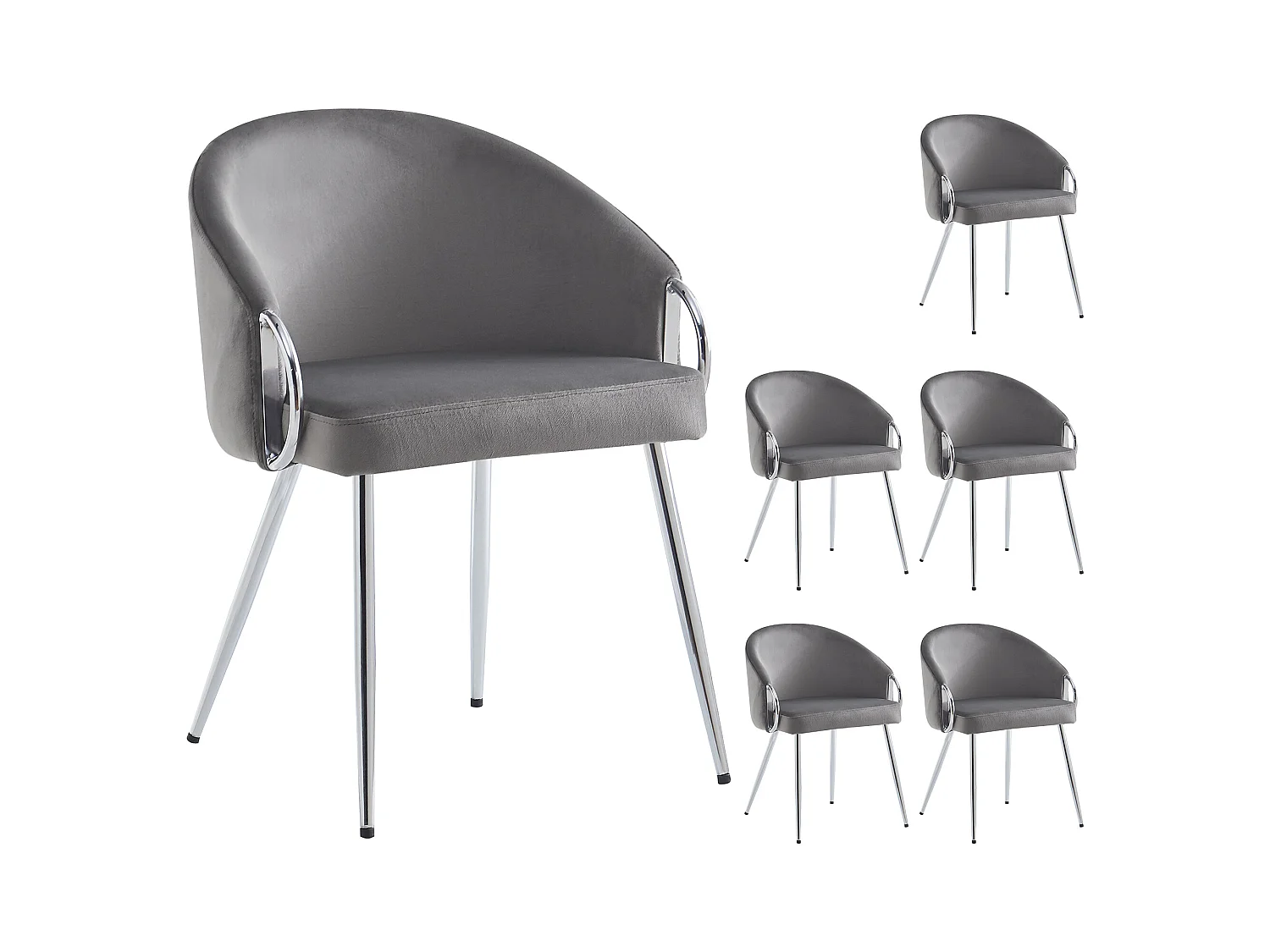 Lot de 2 chaises de salle à manger avec accoudoirs - 56 x 56 x 76 cm - Velours et pieds en métal doré - Gris