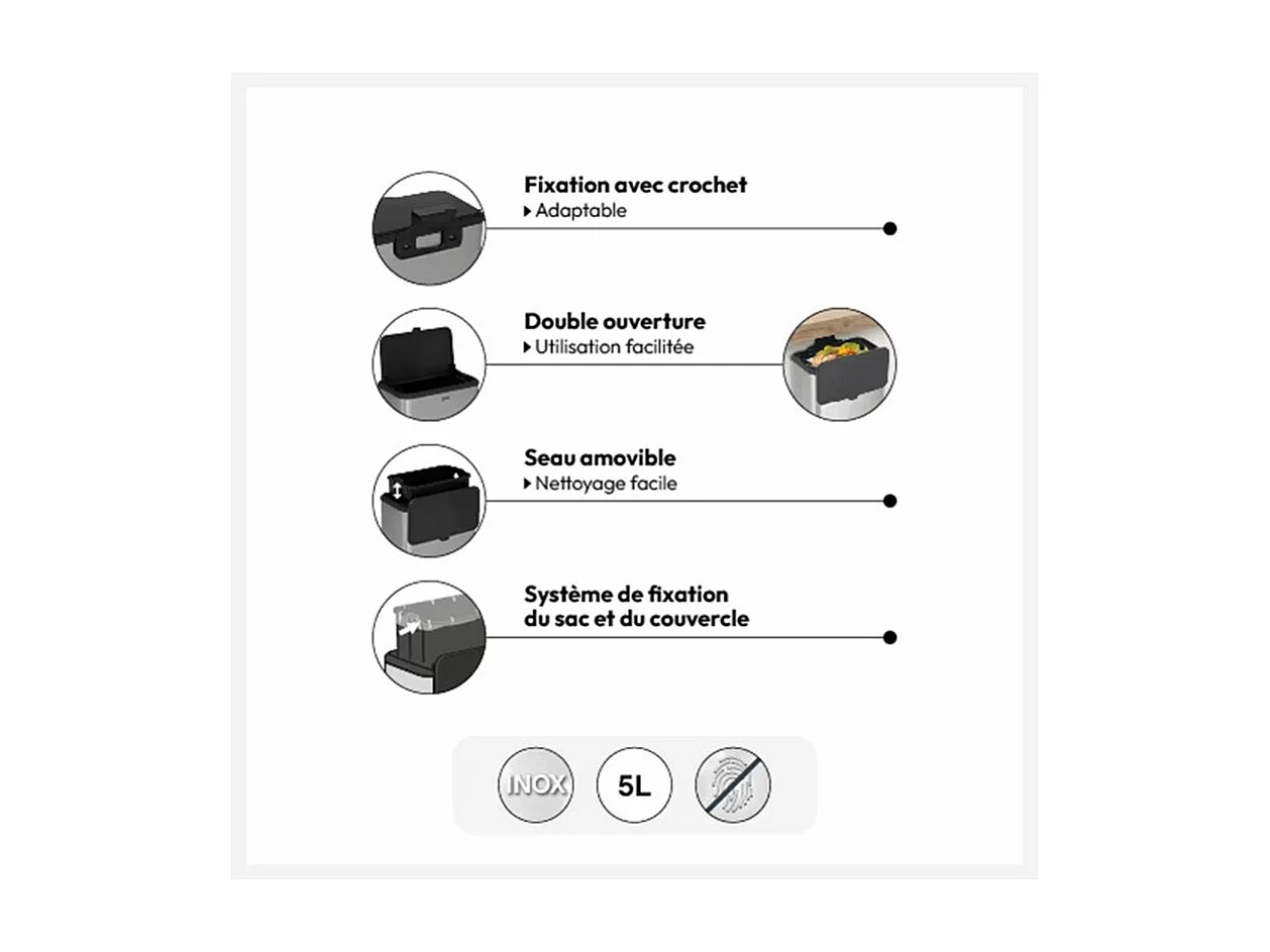 Poubelle à Compost "Inox" 5L Gris