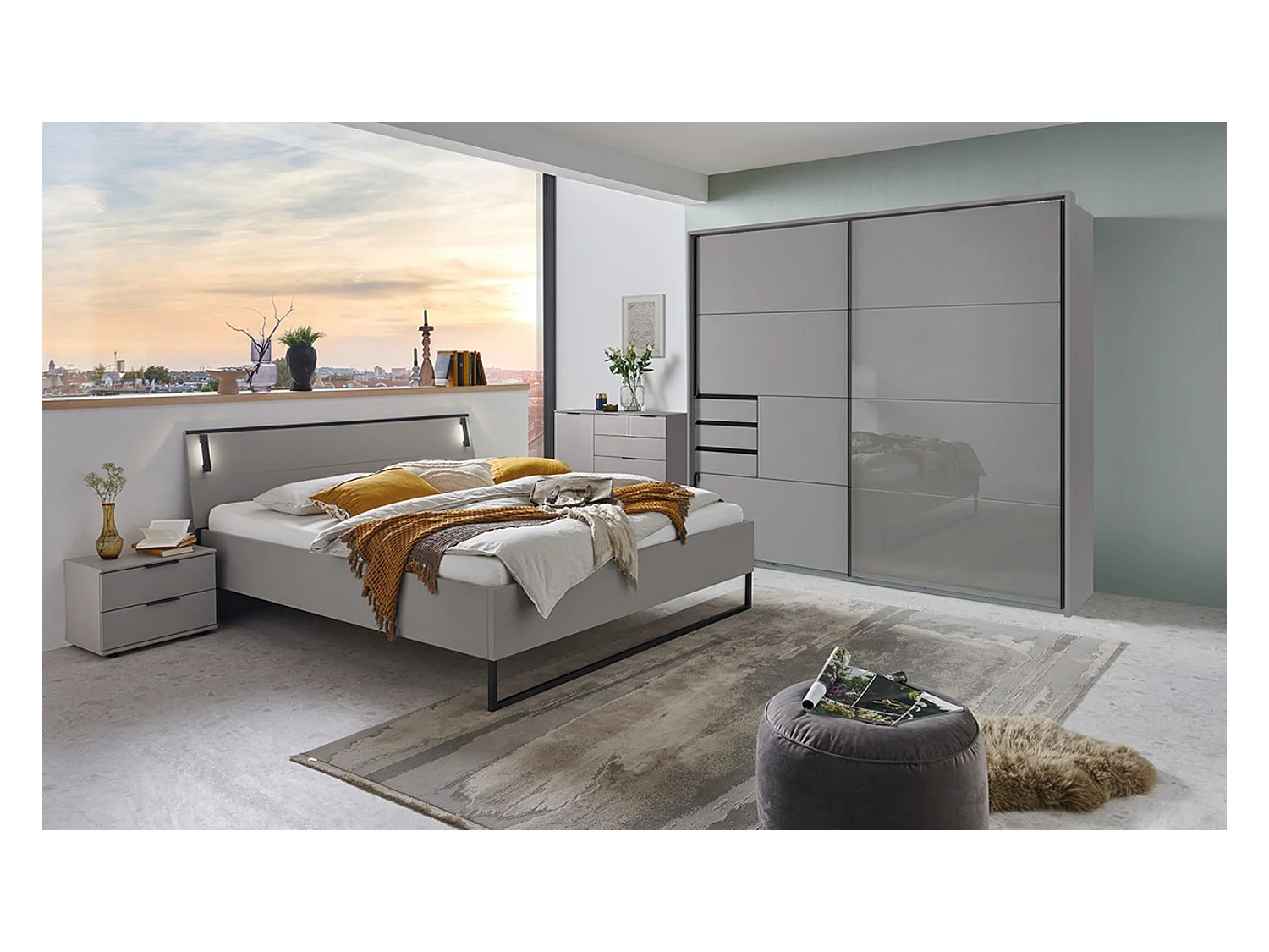 Chambre à coucher complète adulte ( lit adulte 180 x 200 cm  + chevet+ commode de rangement +  Armoire)