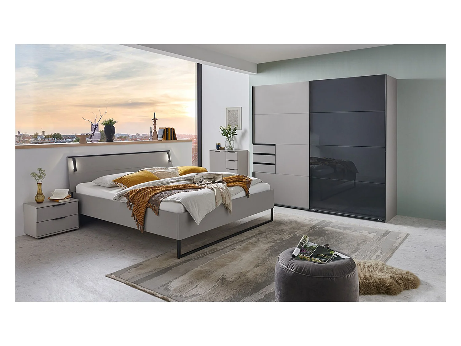 Chambre à coucher complète adulte ( lit adulte 160 x 200 cm+ Commode + tables de chevet+ Armoire)