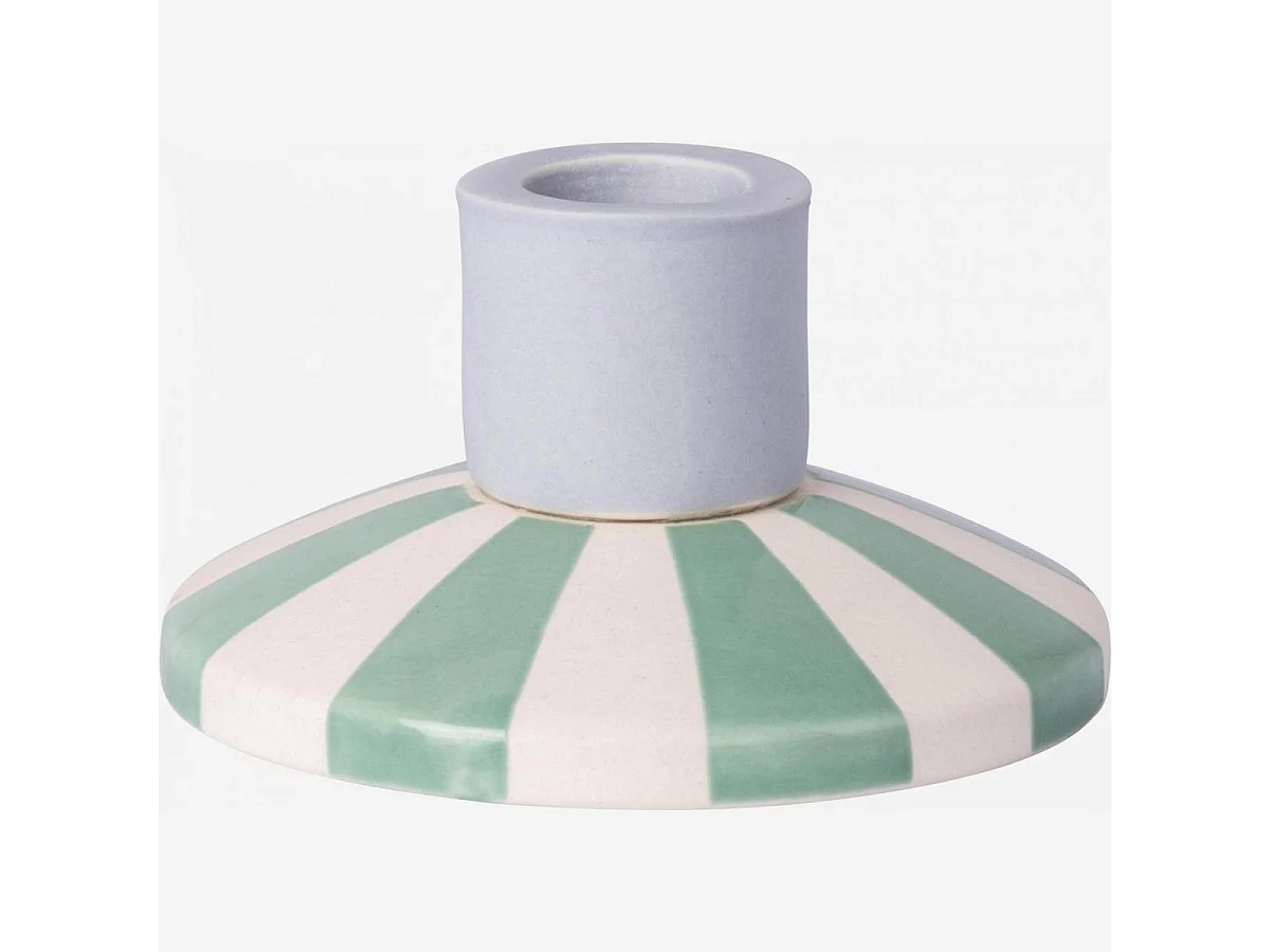 Habitat - Bougeoir en grès - 9 x 5 cm - Rayures vertes - Design by Chloé Le Cam - Ulo