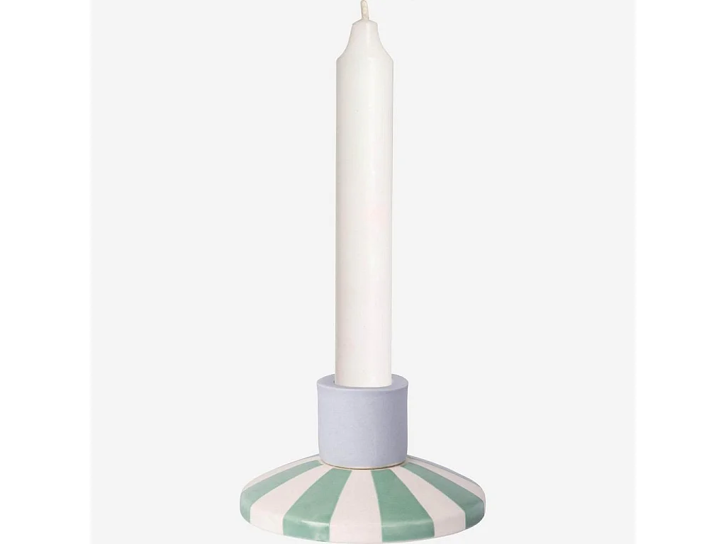 Habitat - Bougeoir en grès - 9 x 5 cm - Rayures vertes - Design by Chloé Le Cam - Ulo