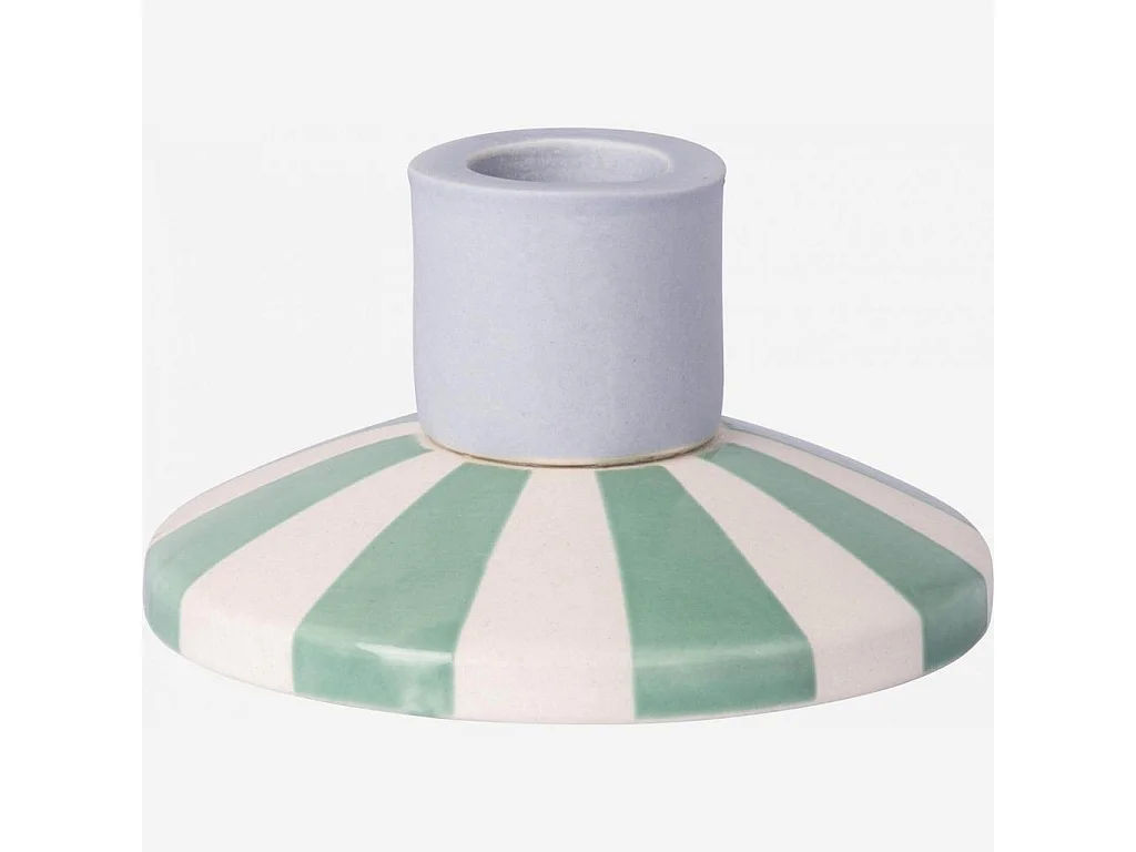 Habitat - Bougeoir en grès - 9 x 5 cm - Rayures vertes - Design by Chloé Le Cam - Ulo