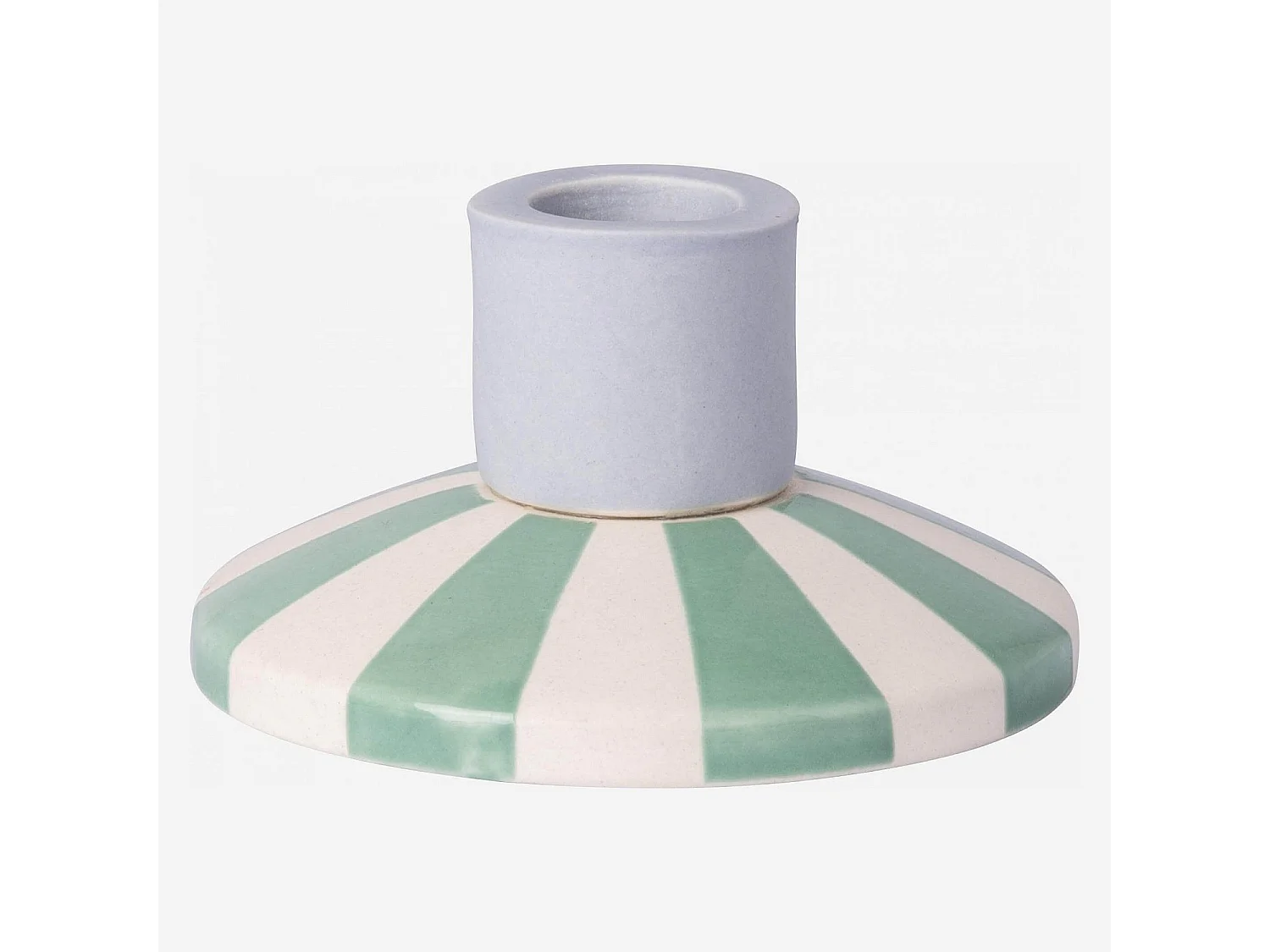 Bougeoir en grès - 9 x 5 cm - Rayures vertes - Design by Chloé Le Cam