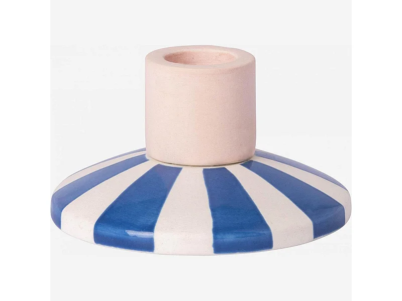 Habitat - Bougeoir en grès - 9 x 5 cm - Rayures bleues - Design by Chloé Le Cam - Ulo