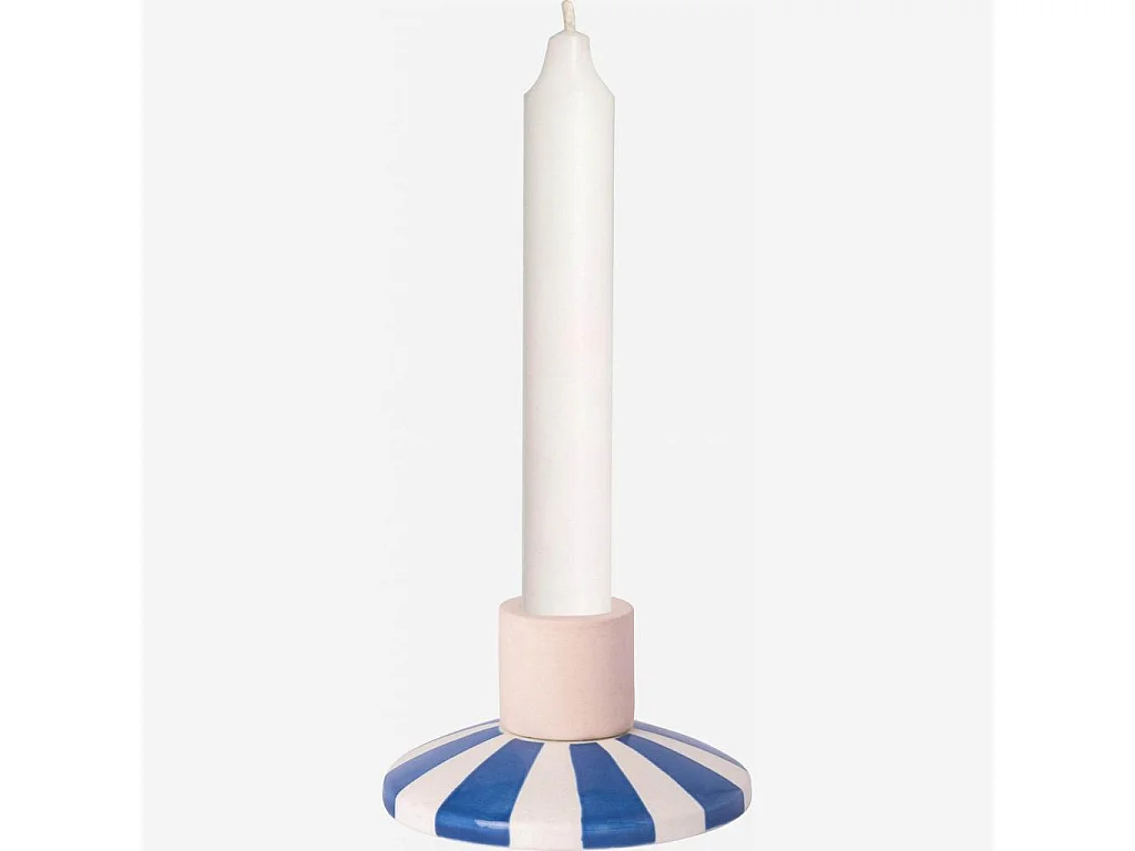 Habitat - Bougeoir en grès - 9 x 5 cm - Rayures bleues - Design by Chloé Le Cam - Ulo