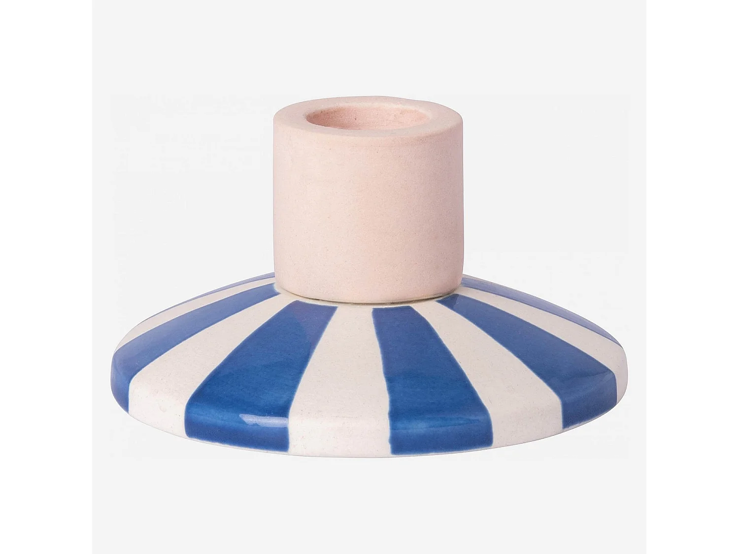 Bougeoir en grès - 9 x 5 cm - Rayures bleues - Design by Chloé Le Cam