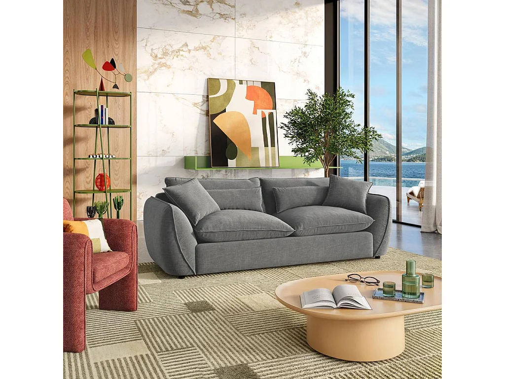 Habitat - Canapé 4 places déhoussable en tissu garni de plumes - Gris ardoise - Oryel