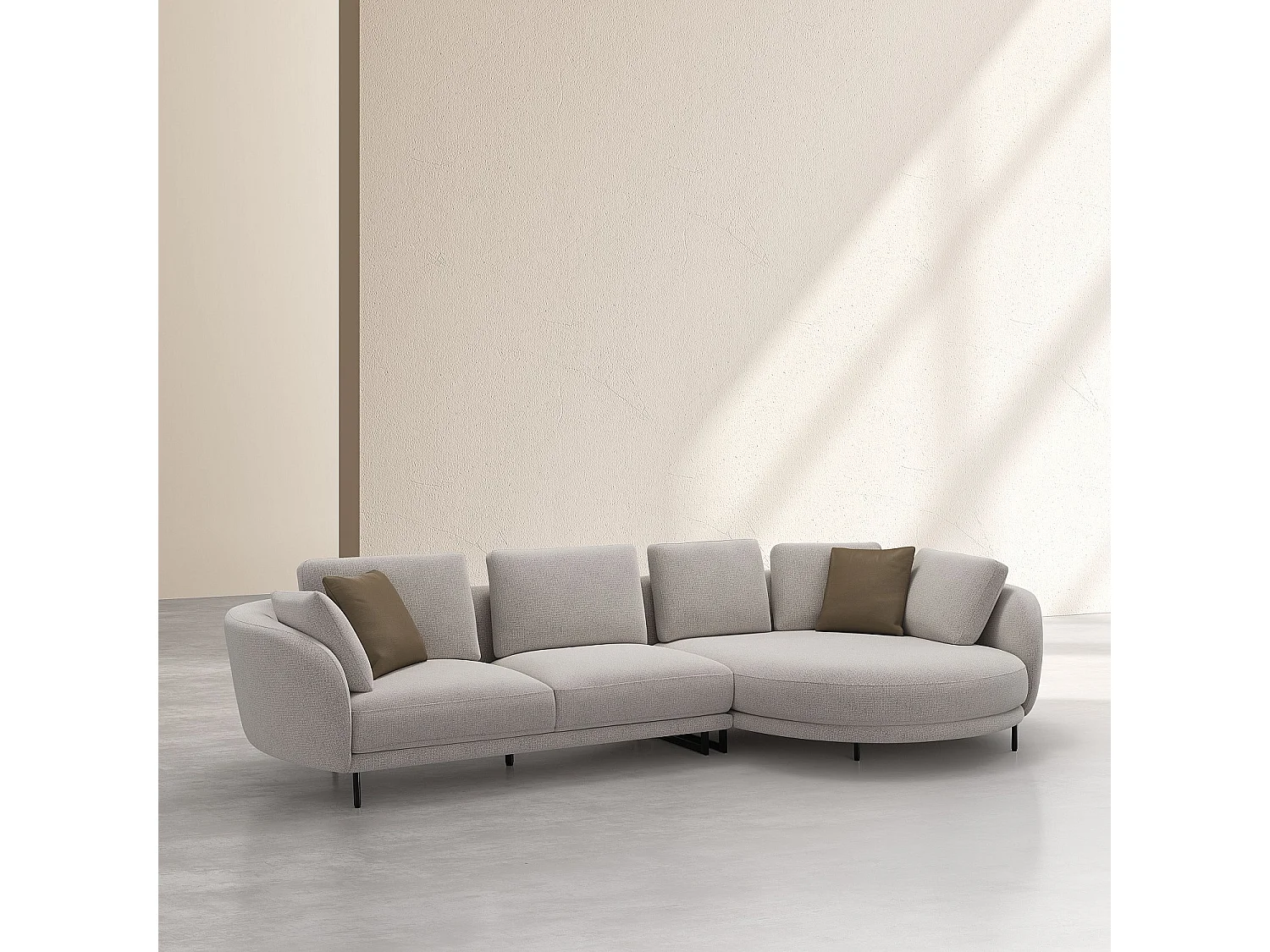 Canapé d'angle droit en tissu et dossier déhoussable garni de plumes - Écru mélangé - Design by Federica Francini