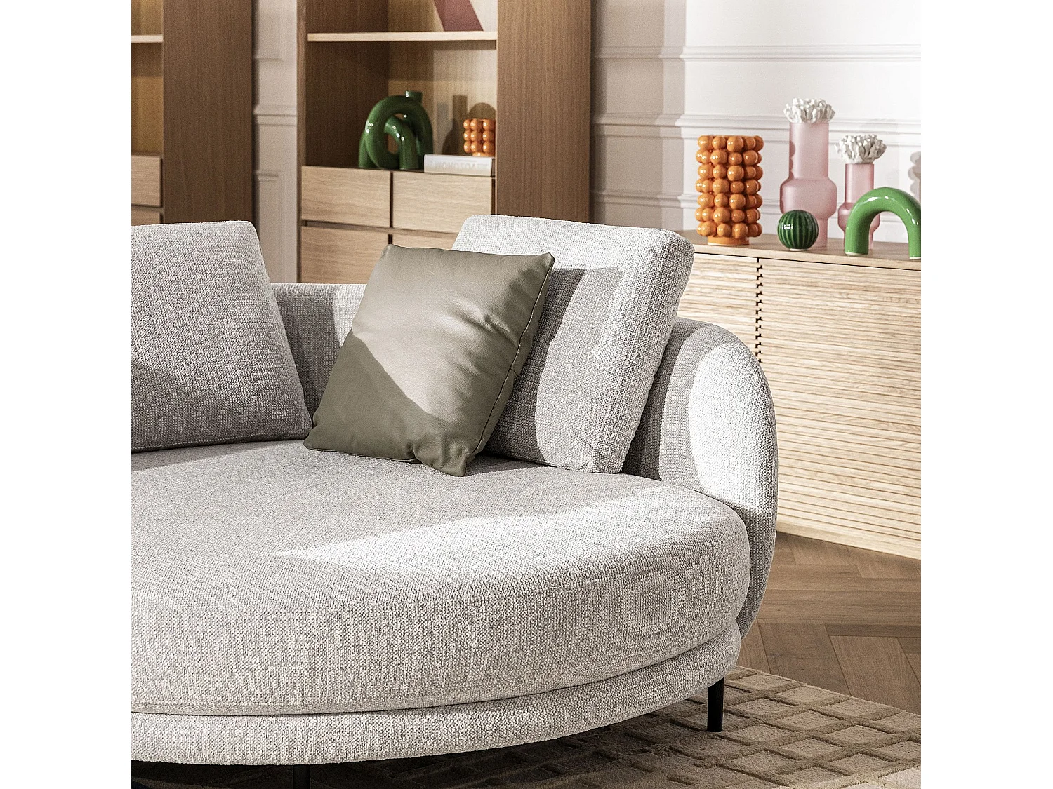 Canapé d'angle droit en tissu et dossier déhoussable garni de plumes - Écru mélangé - Design by Federica Francini