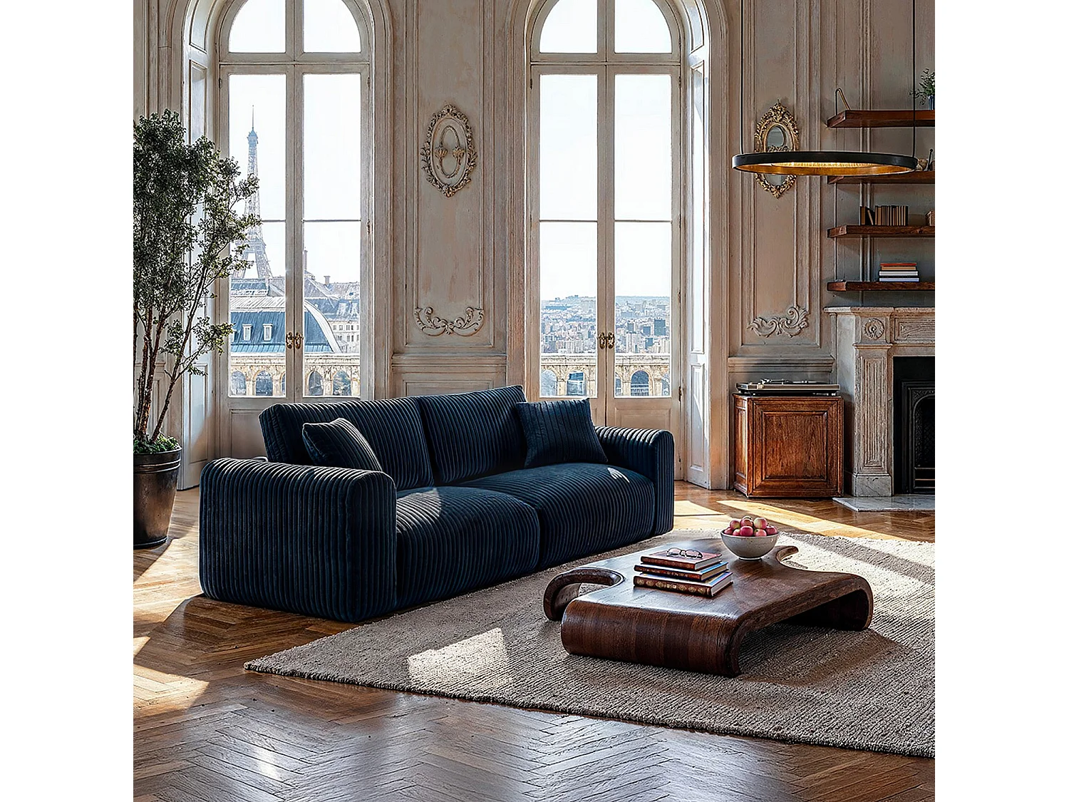 Habitat - Canapé 4 places en tissu côtelé - Bleu nuit - Aleya