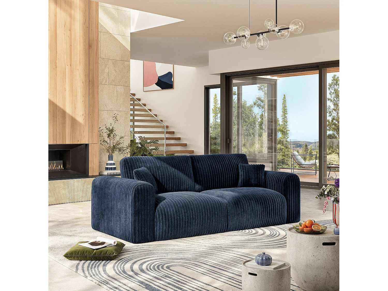 Habitat - Canapé 4 places en tissu côtelé - Bleu nuit - Aleya