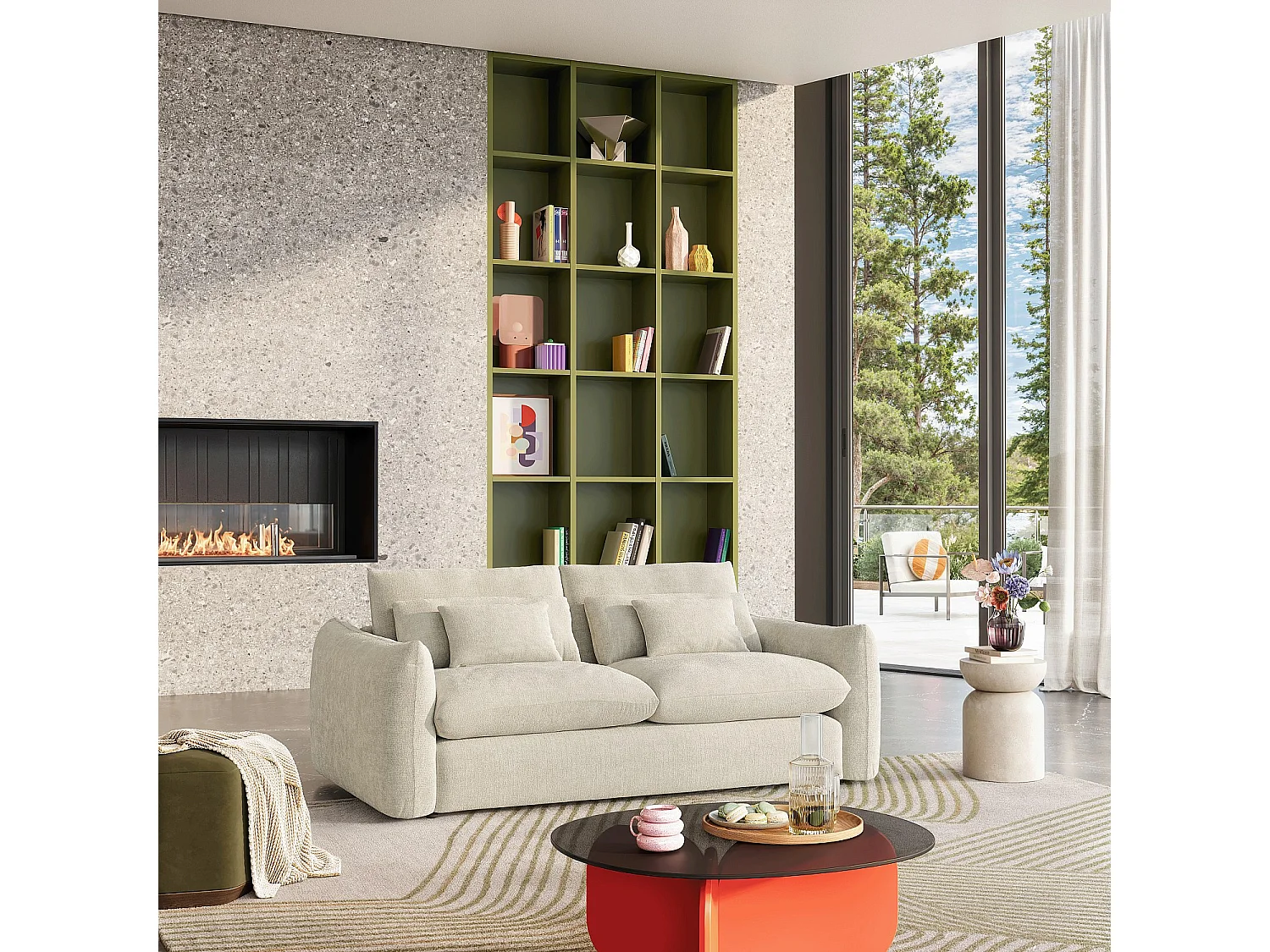 Habitat - Canapé 3 places en tissu chenille - Écru - Glenna