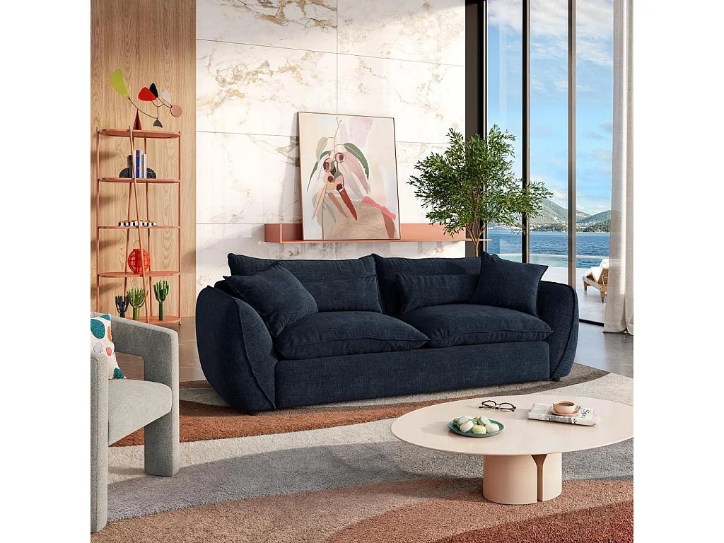 Habitat - Canapé 4 places déhoussable en tissu garni de plumes - Bleu nuit - Oryel