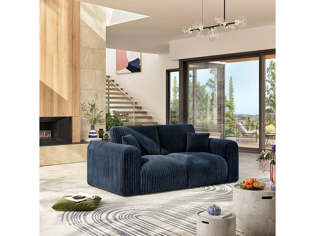 Habitat - Canapé 3 places en tissu côtelé - Bleu nuit - Aleya