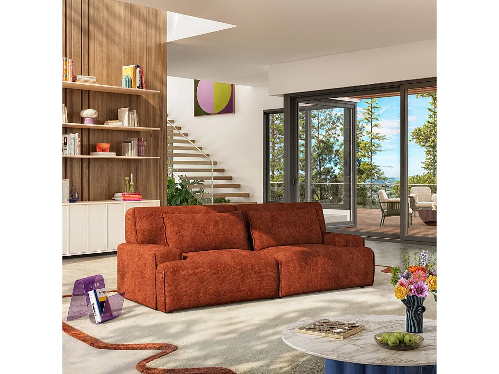 Habitat - Canapé 3 places en tissu chenille - Terracotta - Starry