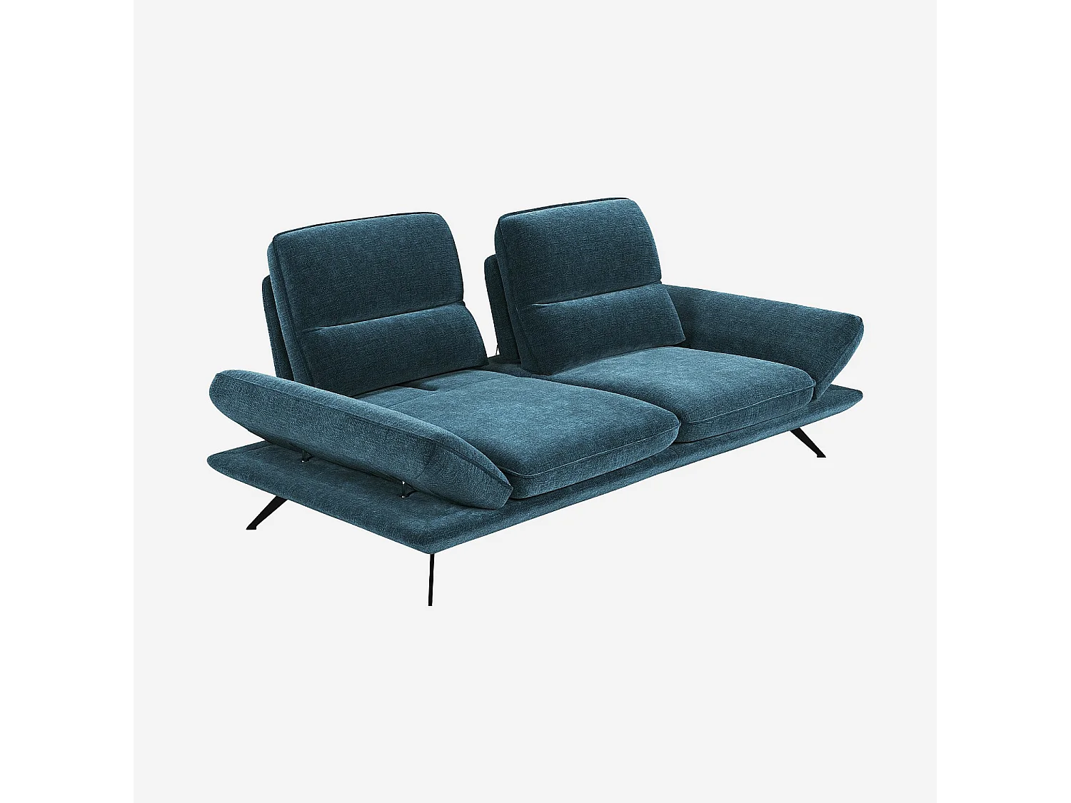 Canapé 3 places en tissu avec dossier avance-recule - Bleu canard