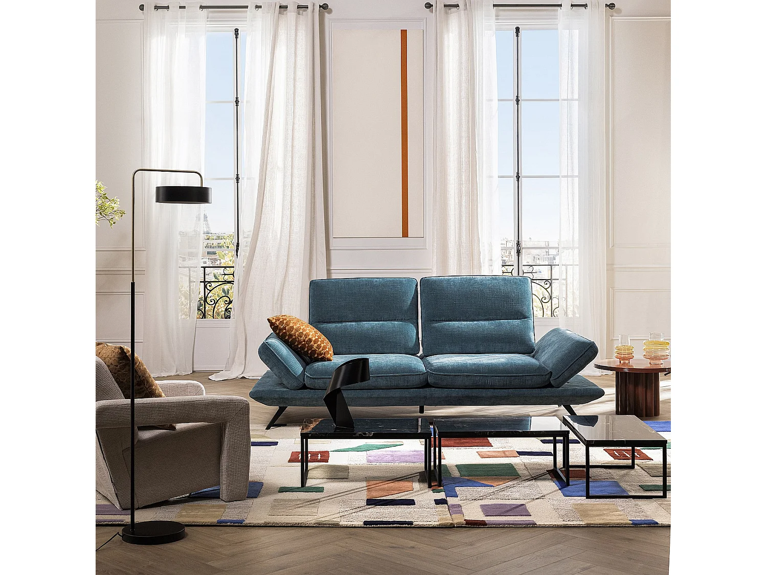 Habitat - Canapé 3 places en tissu avec dossier avance-recule - Bleu canard - Ropio