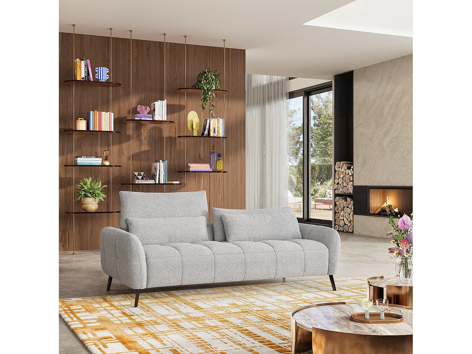 Habitat - Canapé 3 places dossier relevable déhoussable en tissu bouclette courte - Gris polaire - Doci