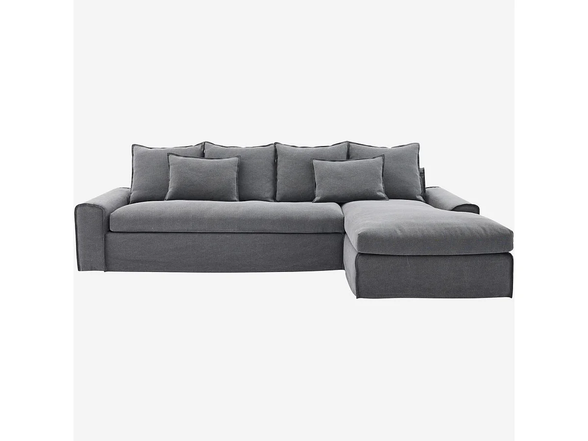 Habitat - Canapé d'angle droit déhoussable en coton et lin garni de plumes - Gris ardoise  - Ginosa