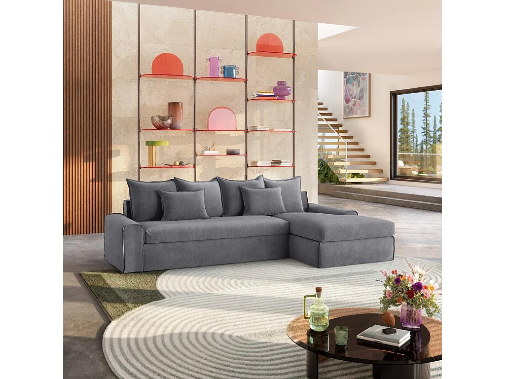 Habitat - Canapé d'angle droit déhoussable en coton et lin garni de plumes - Gris ardoise  - Ginosa