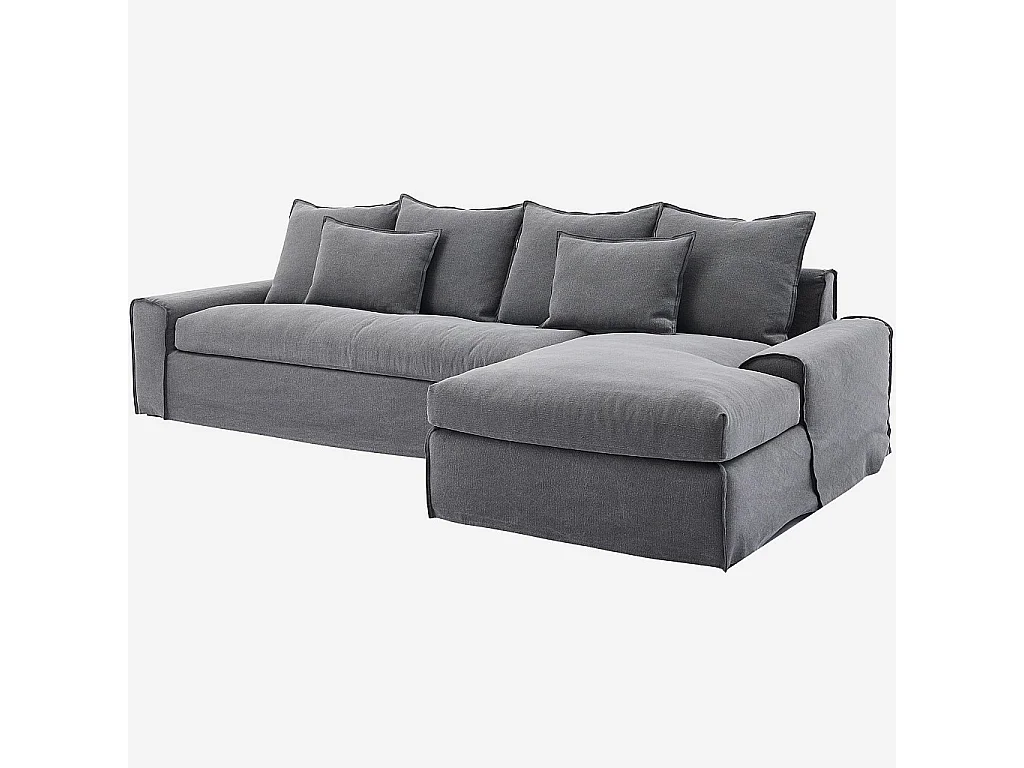 Habitat - Canapé d'angle droit déhoussable en coton et lin garni de plumes - Gris ardoise  - Ginosa