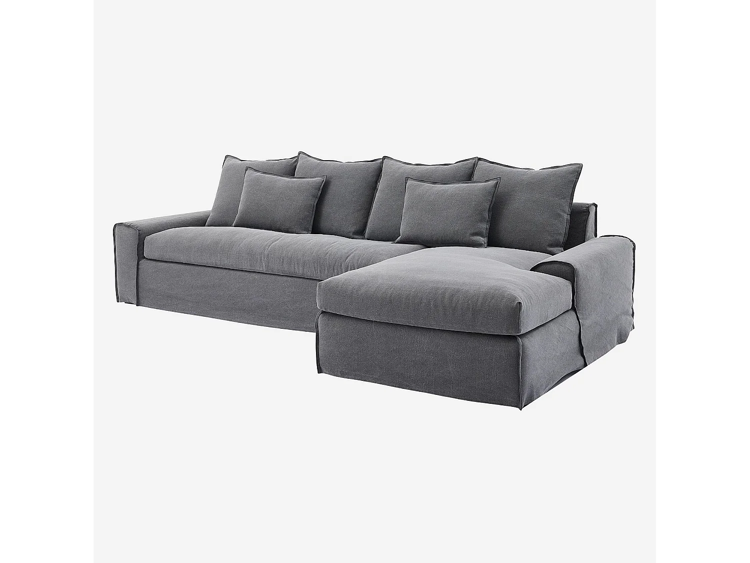 Habitat - Canapé d'angle droit déhoussable en coton et lin garni de plumes - Gris ardoise  - Ginosa