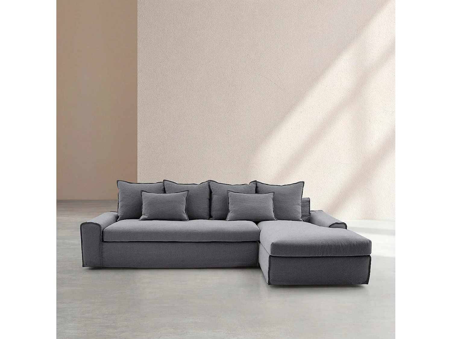 Habitat - Canapé d'angle droit déhoussable en coton et lin garni de plumes - Gris ardoise  - Ginosa