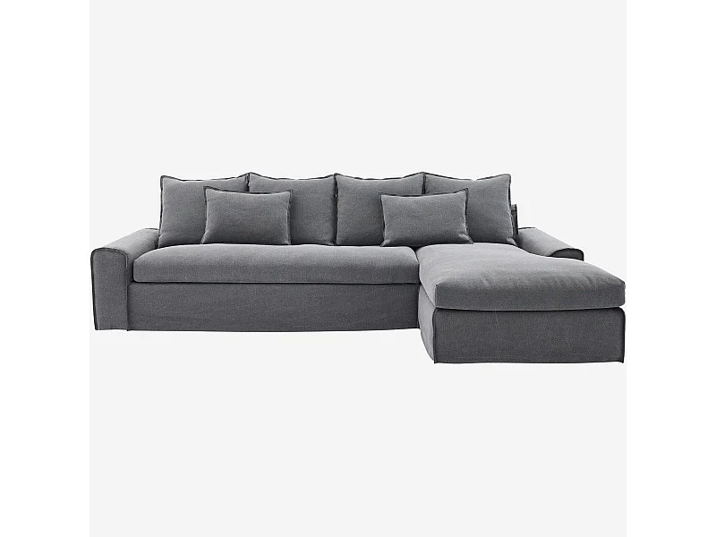 Habitat - Canapé d'angle droit déhoussable en coton et lin garni de plumes - Gris ardoise  - Ginosa