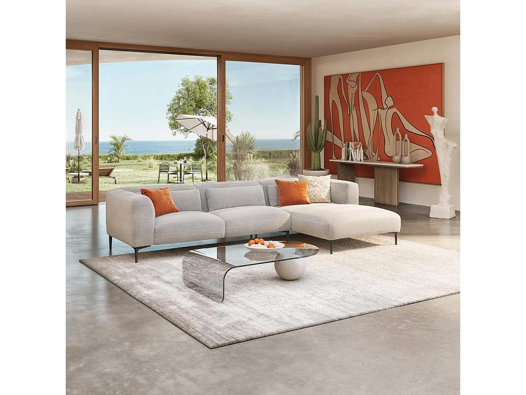 Habitat - Canapé d'angle droit avec coton et lin garni de plumes - Gris perle - Tessie