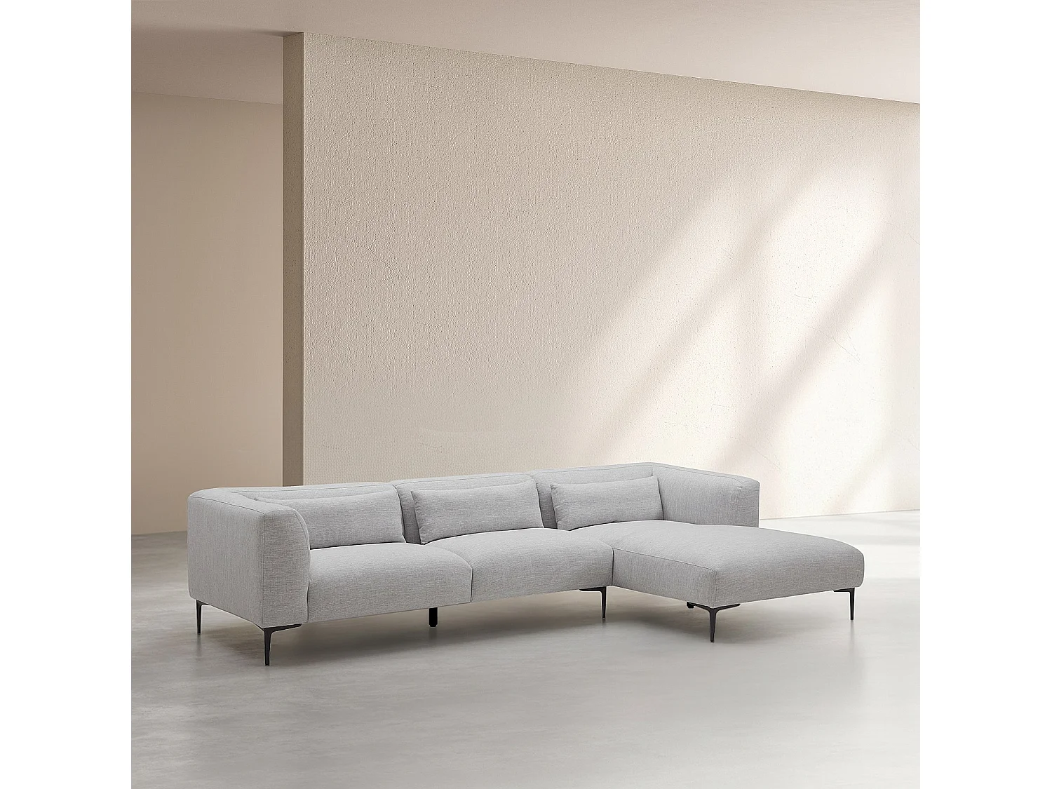 Canapé d'angle droit avec coton et lin garni de plumes - Gris perle