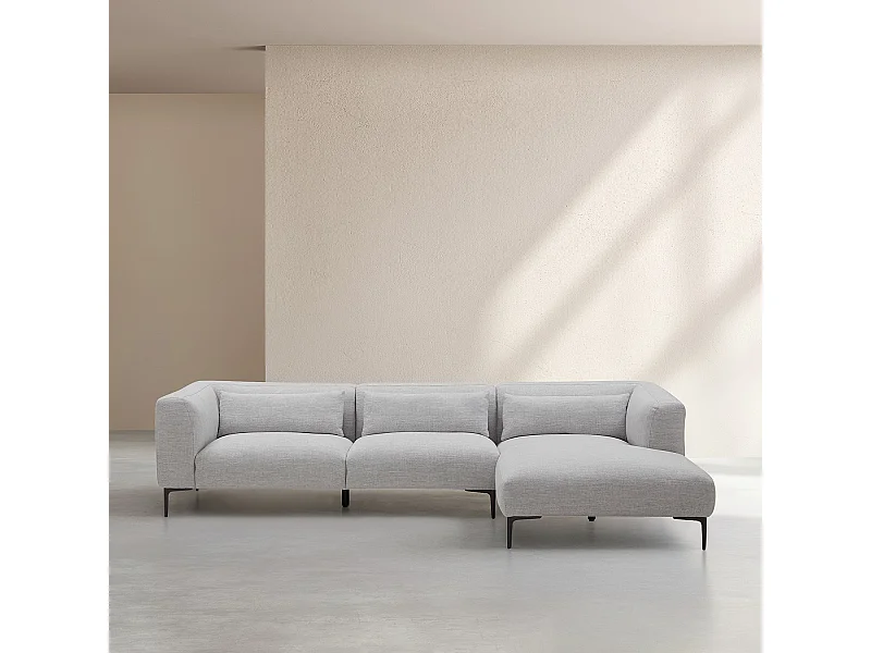 Habitat - Canapé d'angle droit avec coton et lin garni de plumes - Gris perle - Tessie