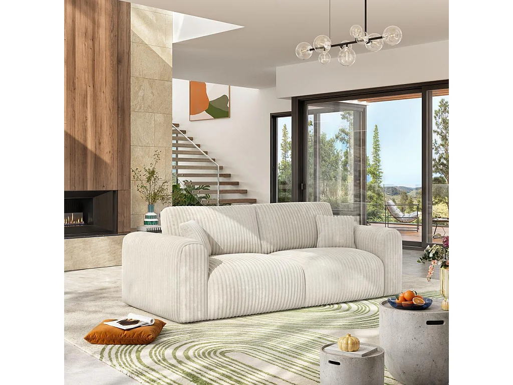 Habitat - Canapé 4 places en tissu côtelé - Beige meringue - Aleya