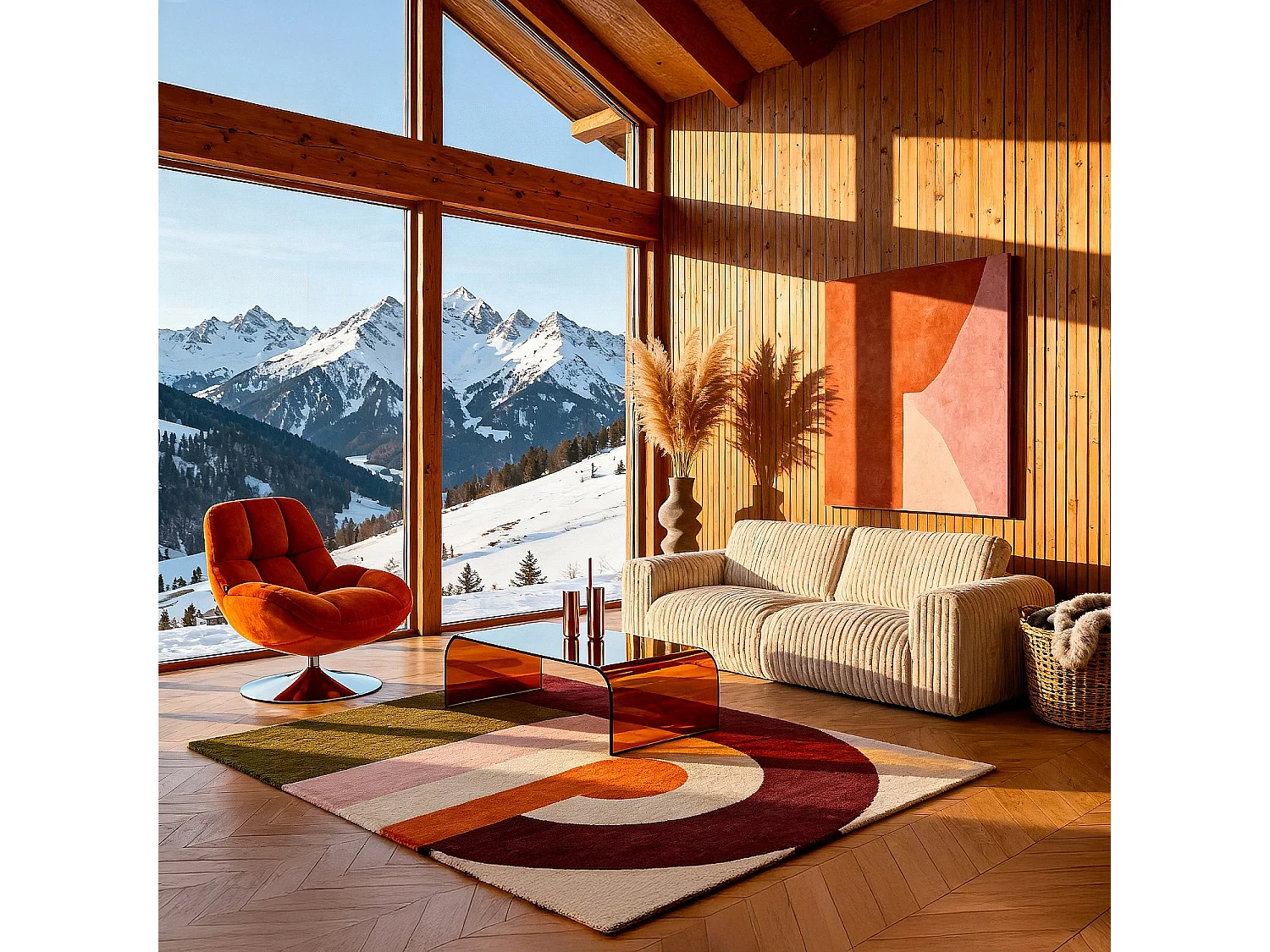 Canapé 4 places en tissu côtelé - Beige meringue