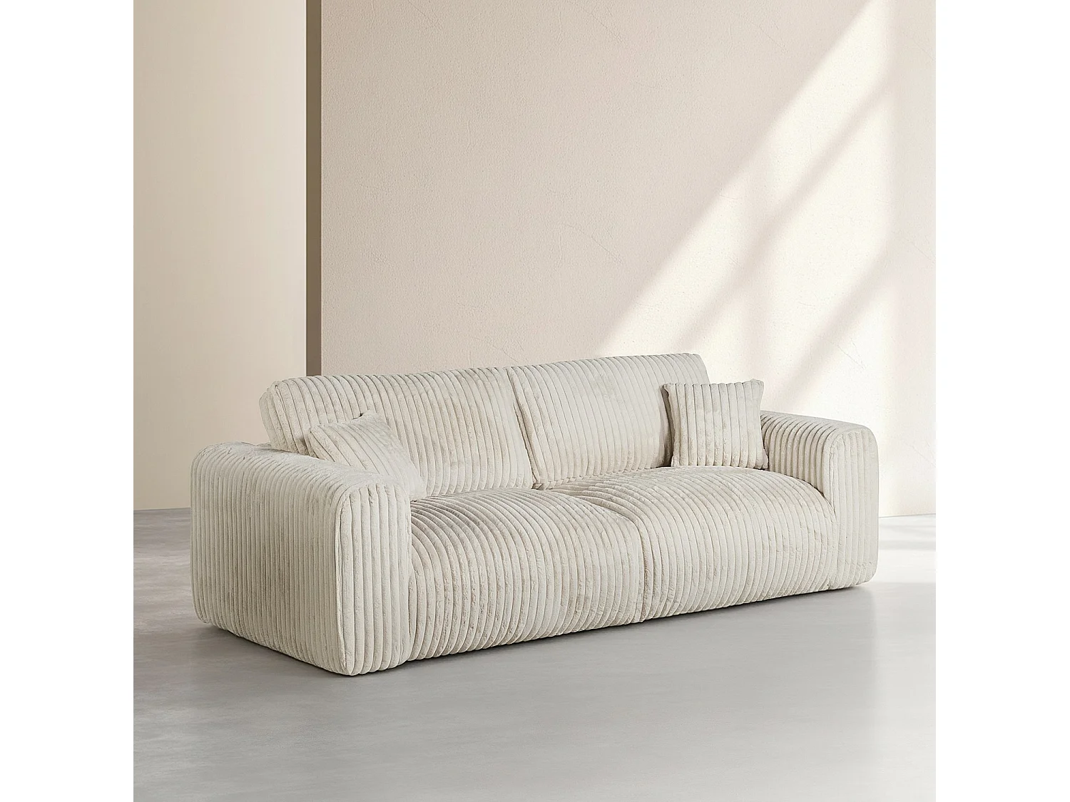 Canapé 4 places en tissu côtelé - Beige meringue