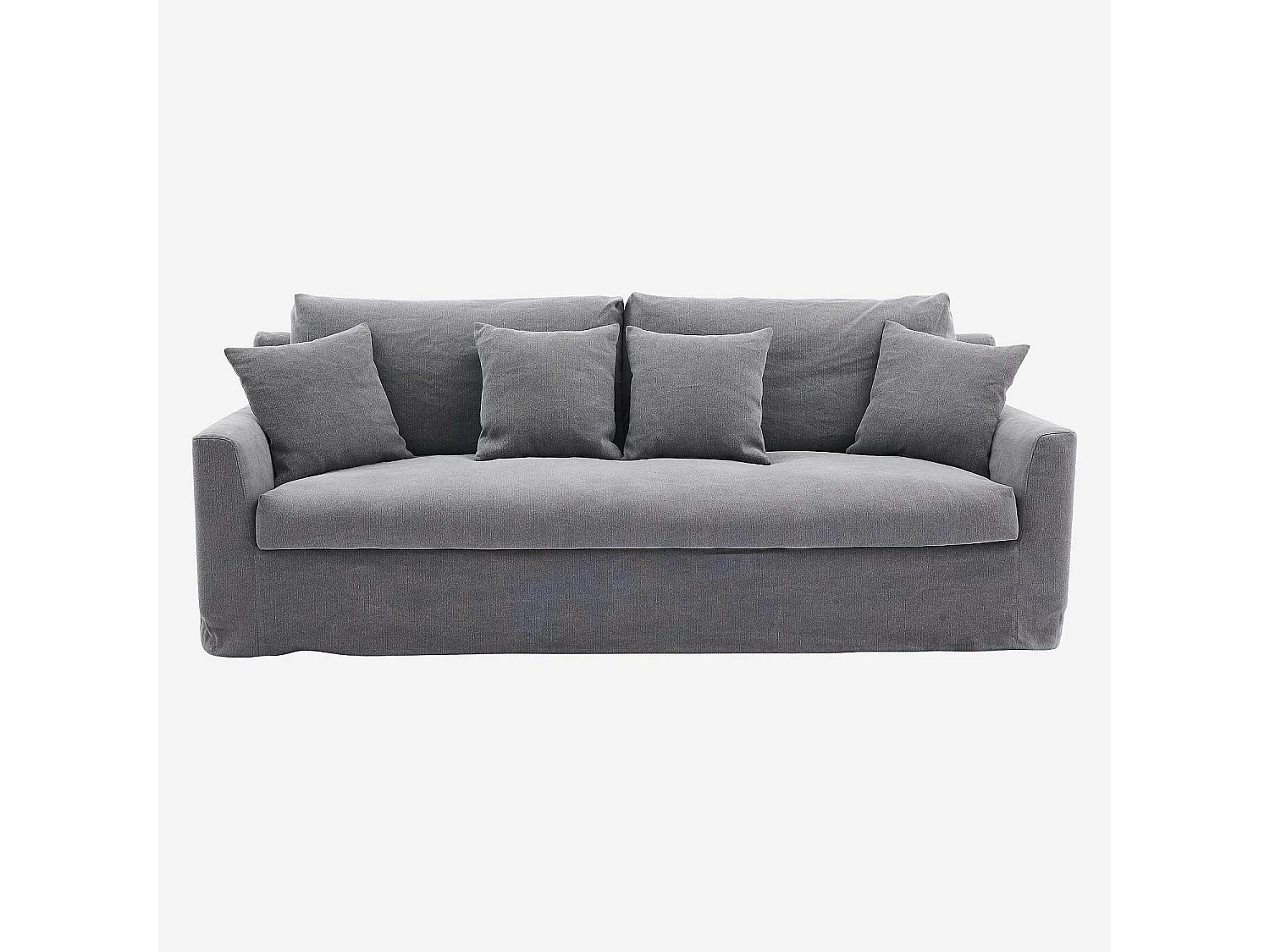 Canapé 3 places déhoussable en coton et lin garni de plumes - Gris ardoise