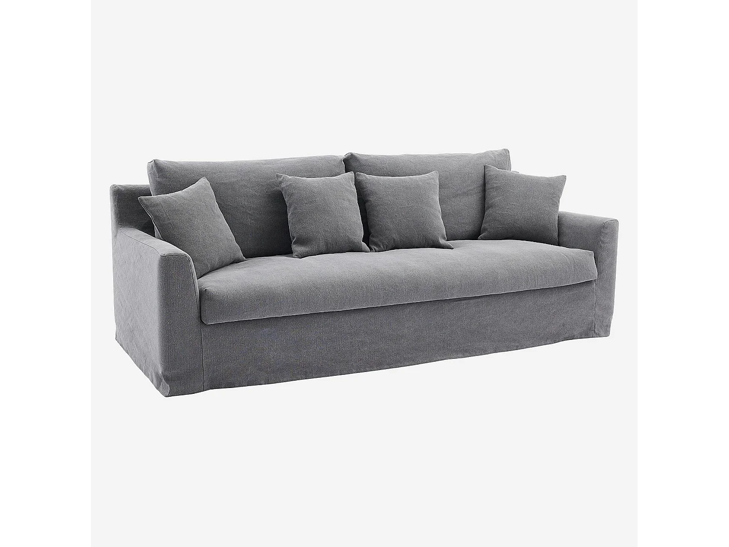 Canapé 3 places déhoussable en coton et lin garni de plumes - Gris ardoise