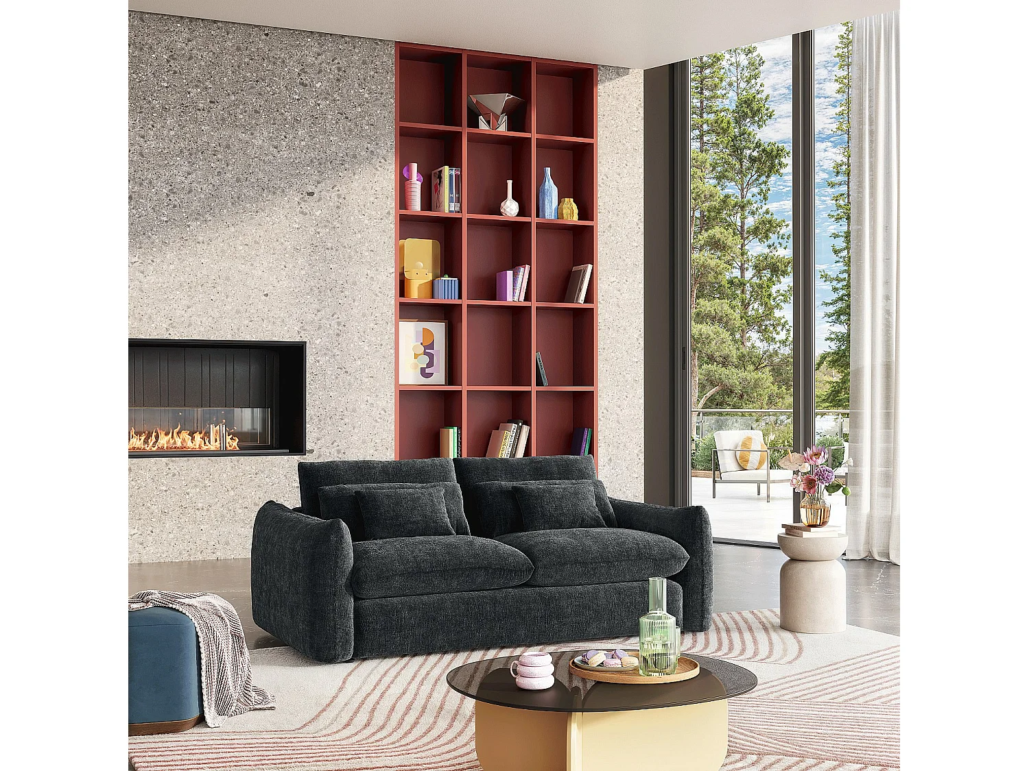 Habitat - Canapé 3 places en tissu chenille - Gris anthracite - Glenna