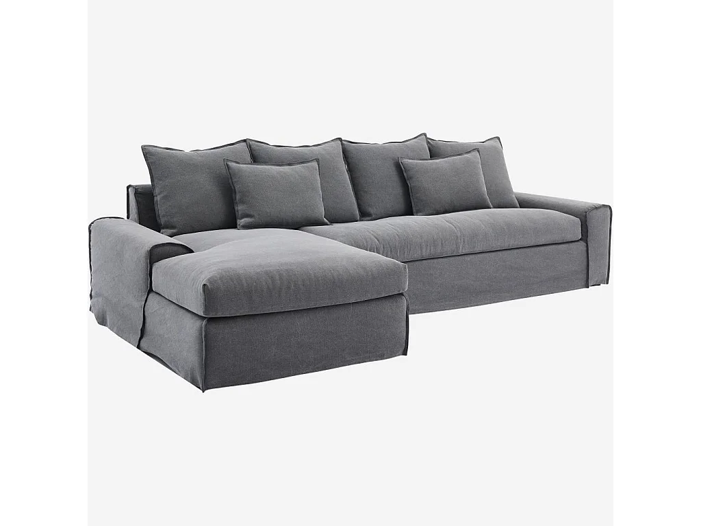 Habitat - Canapé d'angle gauche déhoussable en coton et lin garni de plumes - Gris ardoise  - Ginosa