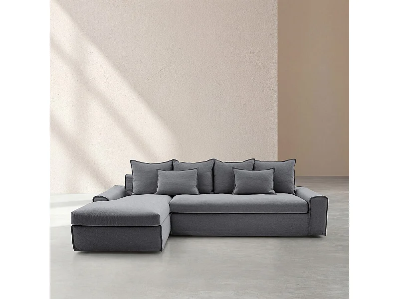 Habitat - Canapé d'angle gauche déhoussable en coton et lin garni de plumes - Gris ardoise  - Ginosa