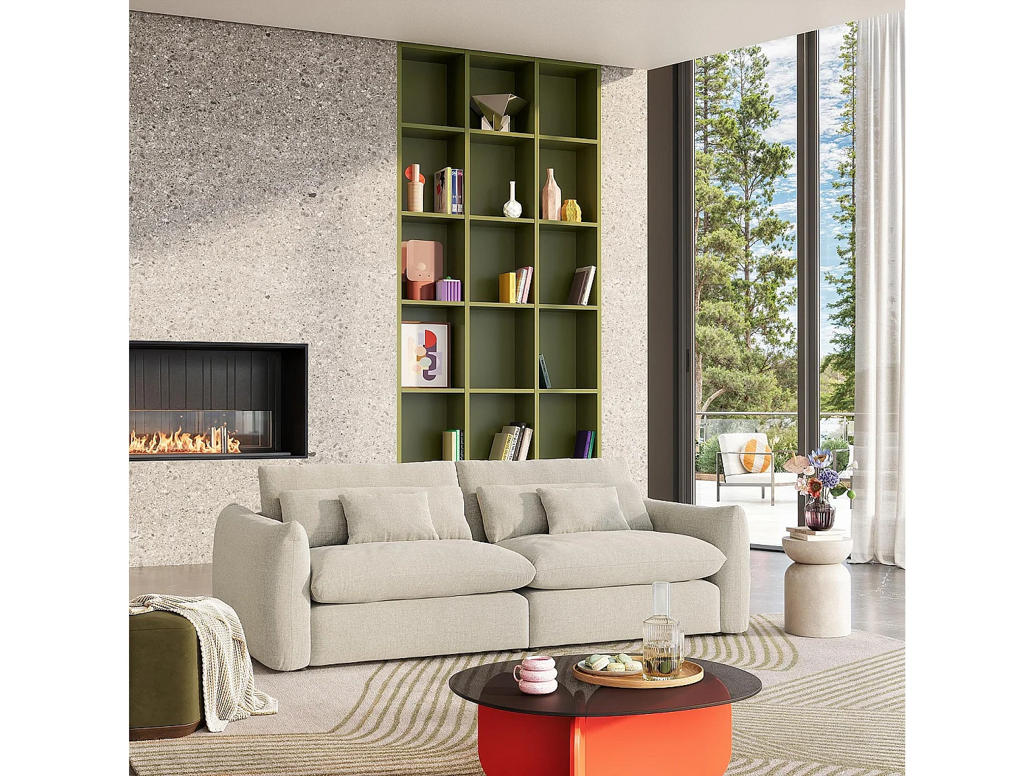 Habitat - Canapé 4 places en tissu chenille - Écru - Glenna