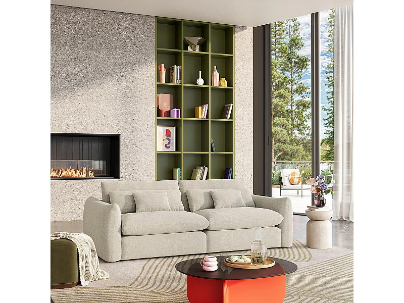 Habitat - Canapé 4 places en tissu chenille - Écru - Glenna