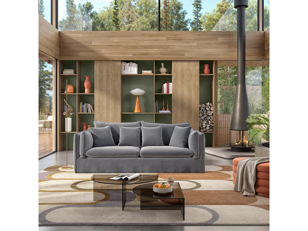 Habitat - Canapé 3 places déhoussable en coton et lin - Gris ardoise - Andria