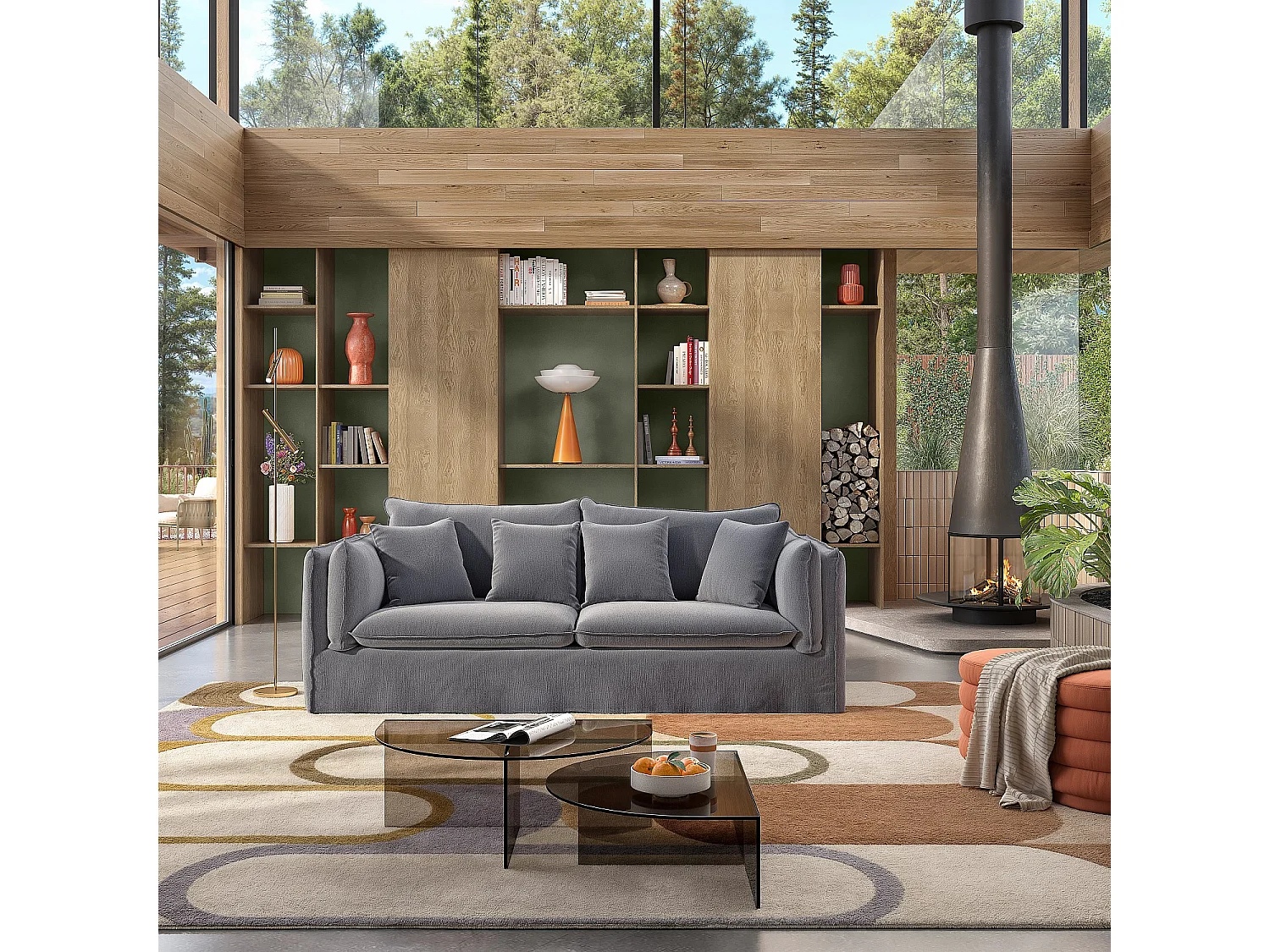 Habitat - Canapé 3 places déhoussable en coton et lin - Gris ardoise - Andria