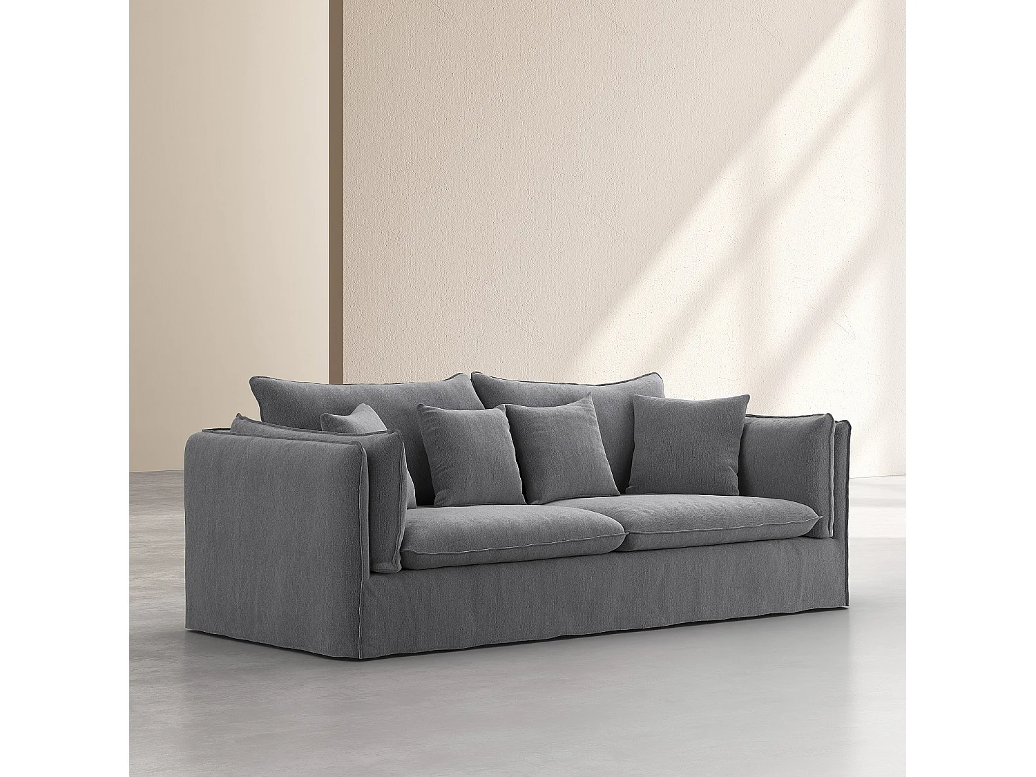 Habitat - Canapé 3 places déhoussable en coton et lin - Gris ardoise - Andria