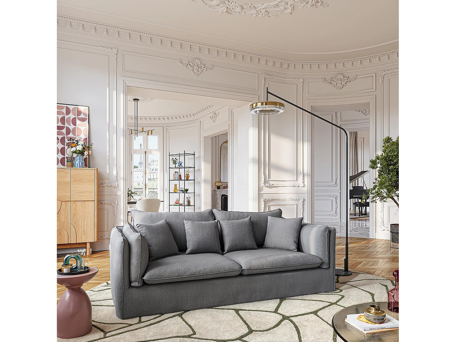 Habitat - Canapé 3 places déhoussable en coton et lin - Gris ardoise - Andria