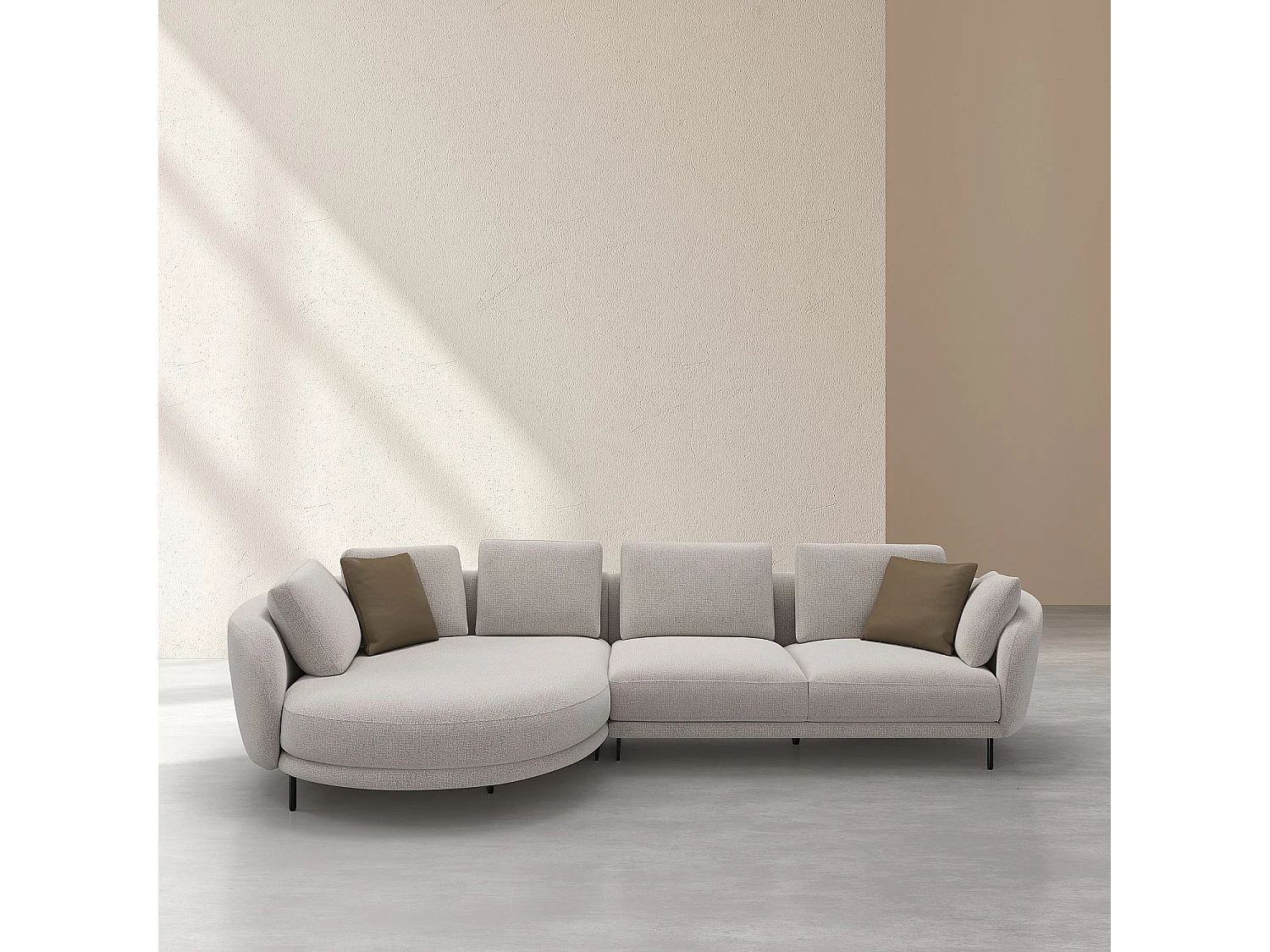 Canapé d'angle gauche en tissu et dossier déhoussable garni de plumes - Écru mélangé - Design by Federica Francini