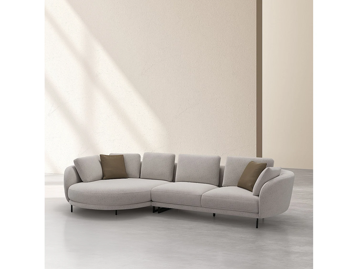 Canapé d'angle gauche en tissu et dossier déhoussable garni de plumes - Écru mélangé - Design by Federica Francini